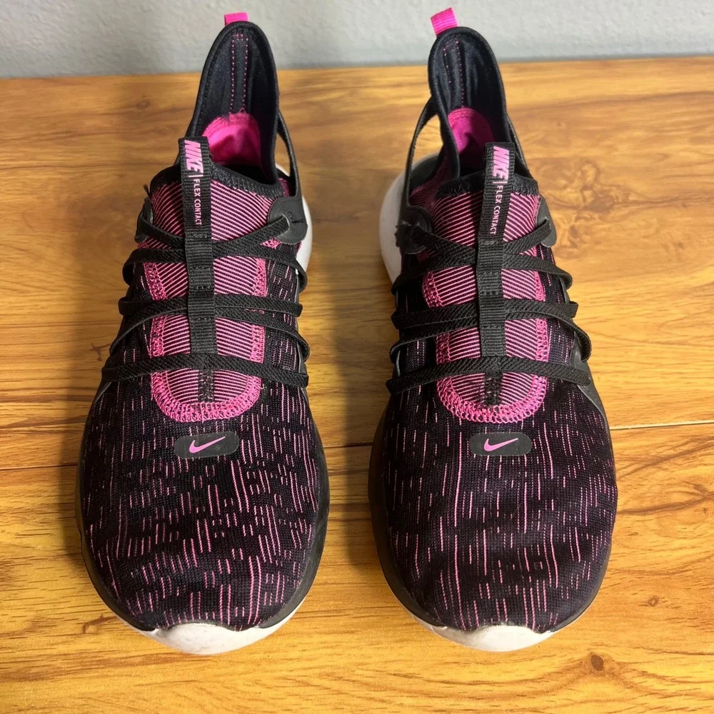 Nike Flex Running Shoes Girls 8 Black Pink‎ Contact 3 AQ7481-002 Sneakers